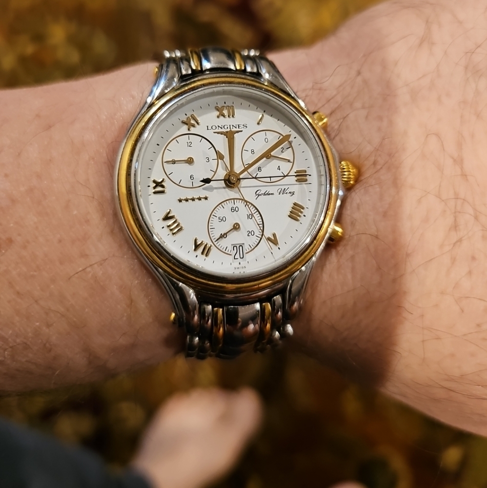 Vintage 1969 Longines Golden Wing Gold Mens Watch L3.610.5 35mm Stainless Steel - Picture 1 of 13